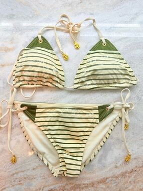 Sperry Cream and Olive Striped Bikini